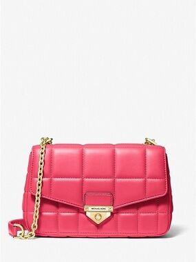 Michael Kors Red Quilted Leather Shoulder Bag with Gold Chain